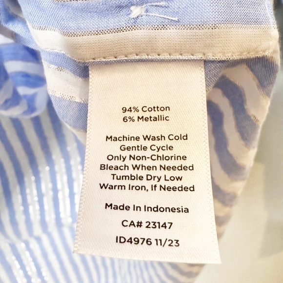 Talbots Seersucker Blue Stripe Metallic Lurex Side Button Women’s Tunic Sz 3X - Picture 7 of 11